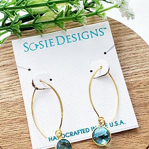 Vermeil Gold Medium Marquis Round Earrings - Blue Topaz