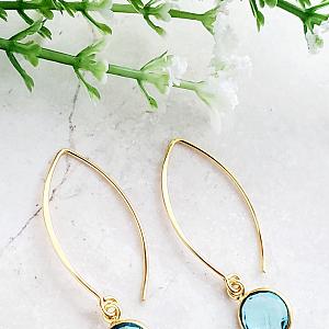 Vermeil Gold Medium Marquis Round Earrings - Blue Topaz