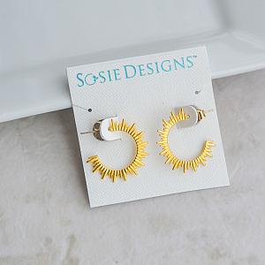Gold Sunburst Hoop Stud Earrings