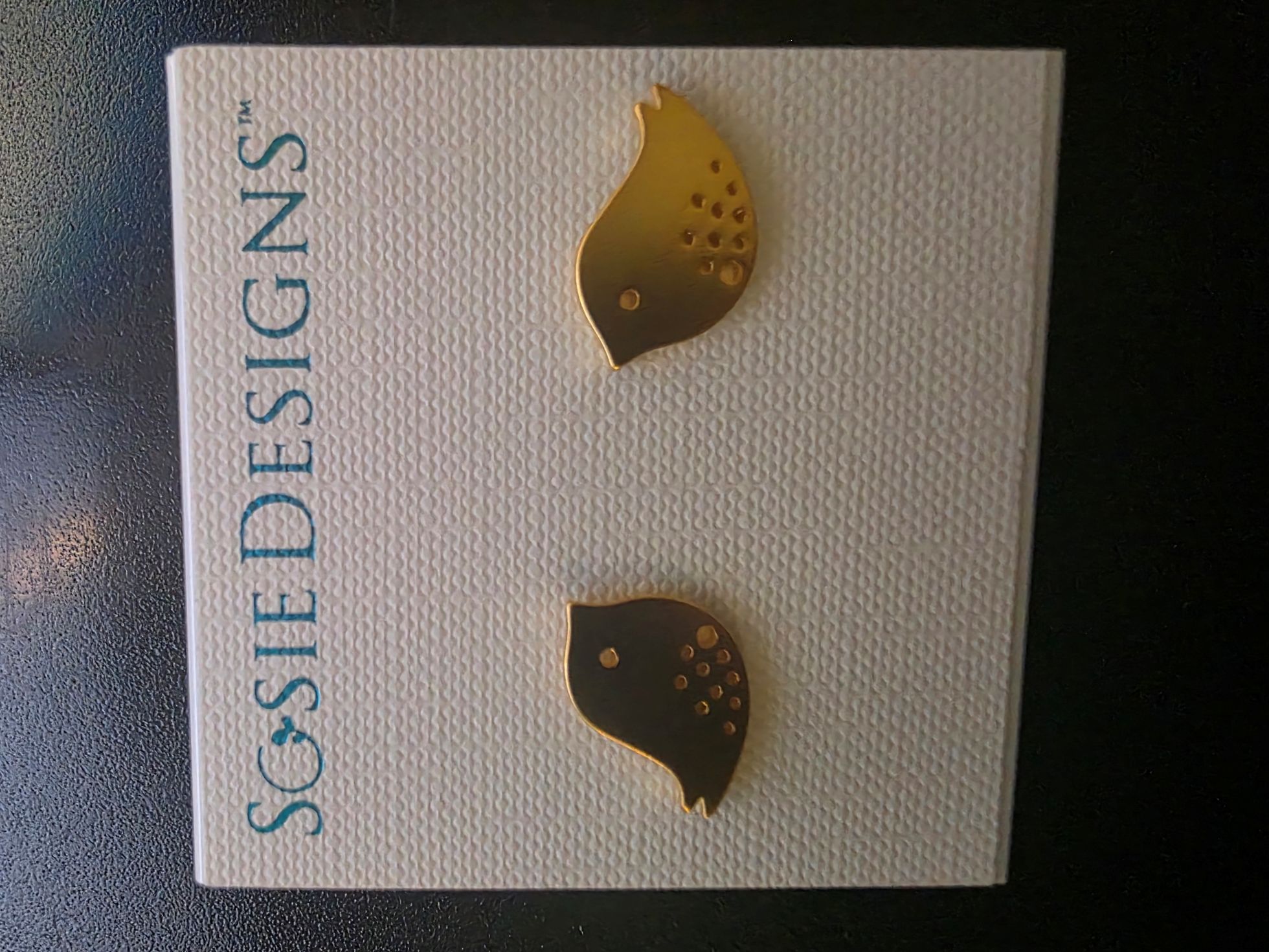 Matte Gold Spotted Bird Stud Earrings