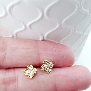 Gold Tiny Clover CZ Studs - Clear