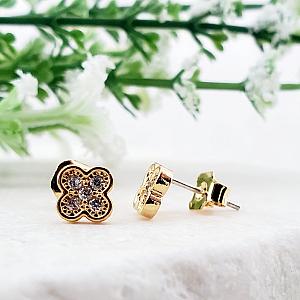 Gold Tiny Clover CZ Studs - Clear