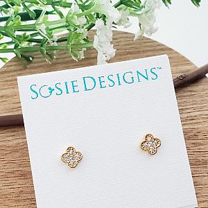 Gold Tiny Clover CZ Studs - Clear