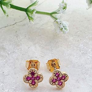 Gold Tiny Clover CZ Studs - Rose