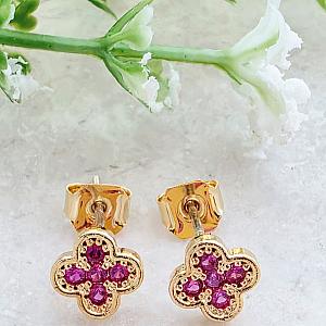 Gold Tiny Clover CZ Studs - Rose