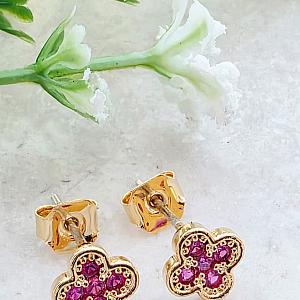 Gold Tiny Clover CZ Studs - Rose