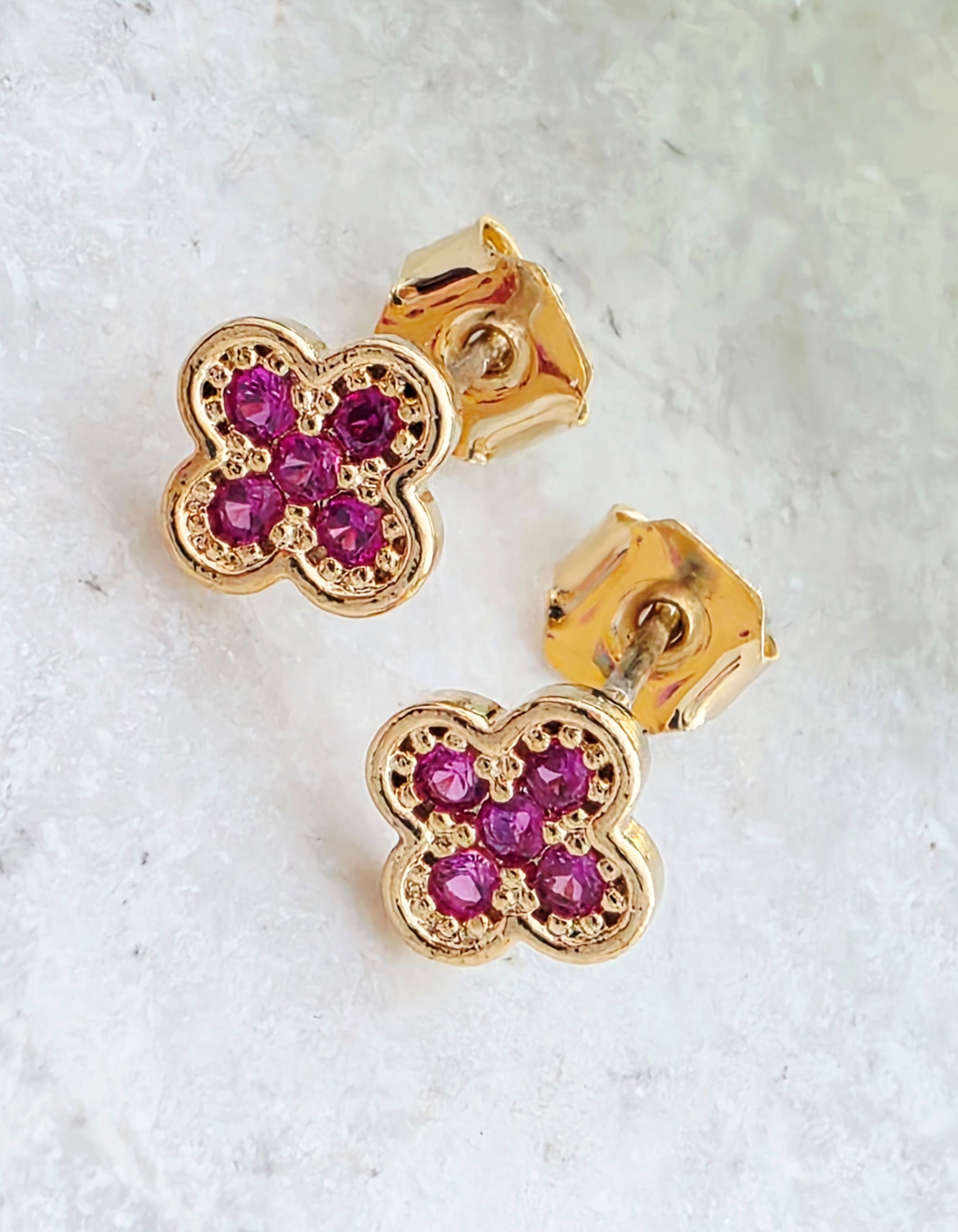 Gold Tiny Clover CZ Studs - Rose