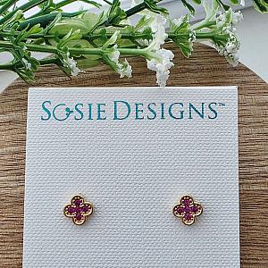 Gold Tiny Clover CZ Studs - Rose