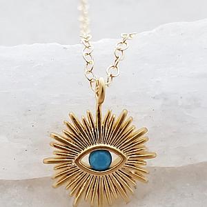 Gold Sunburst Evil Eye Necklace