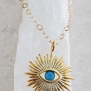 Gold Sunburst Evil Eye Necklace
