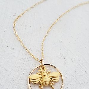 Gold Flying Bumble Bee w/ Ring Necklace