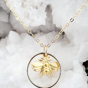 Gold Flying Bumble Bee w/ Ring Necklace