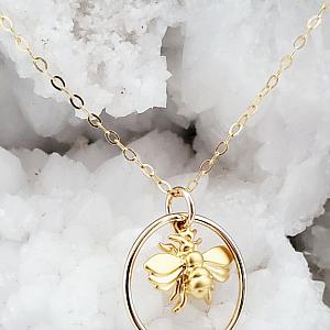Gold Flying Bumble Bee w/ Ring Necklace