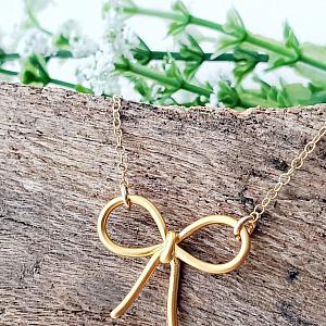 Gold Ribbon Bow Tie Necklace