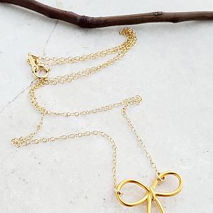 Gold Ribbon Bow Tie Necklace