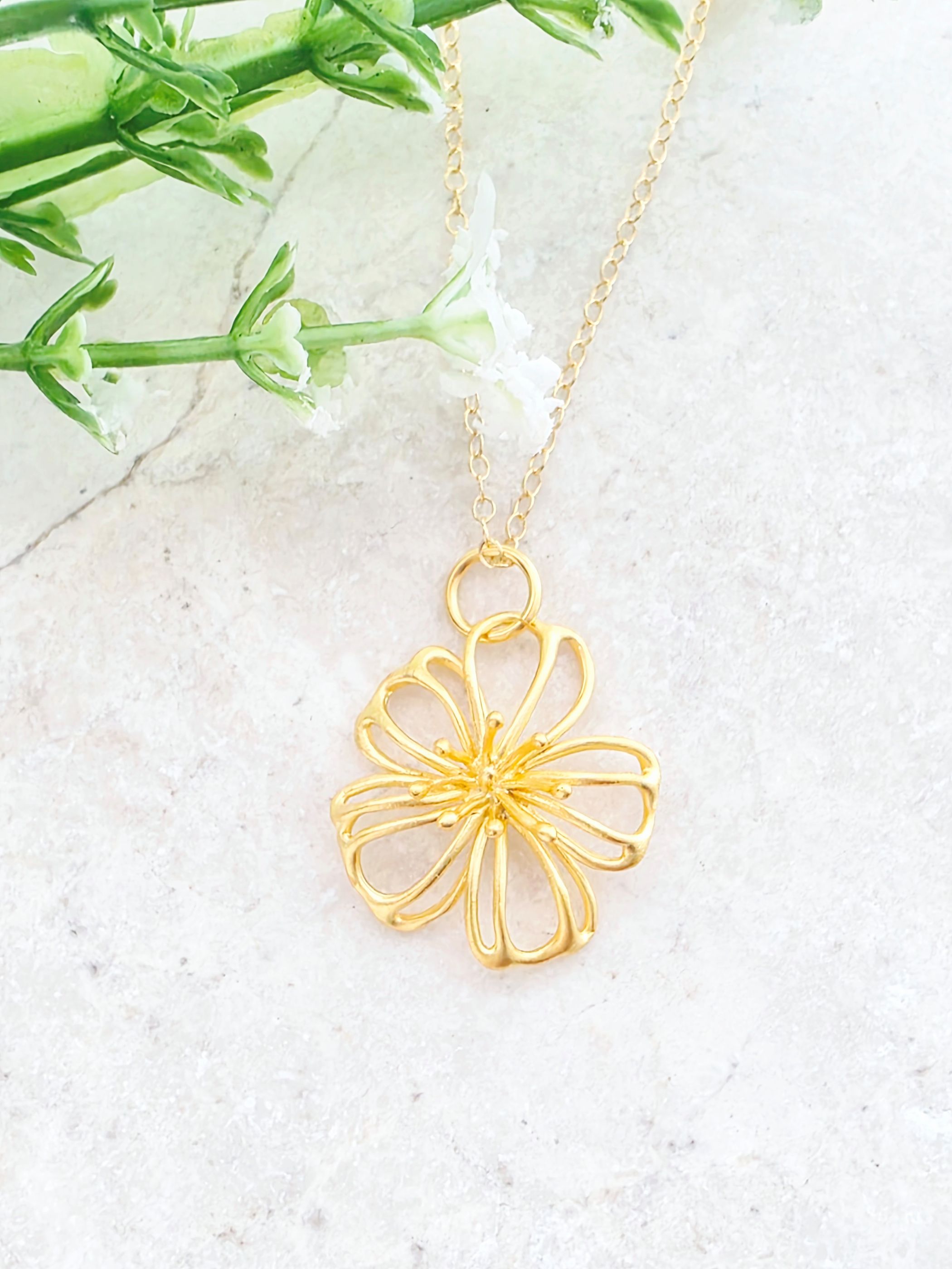 Matte Gold Exotic Flower Necklace