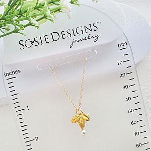 Gold Exotic Matte Leaf w/ Crystal White Pearl Necklace