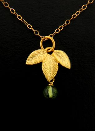 Gold Exotic Leaf with Peridot Necklace