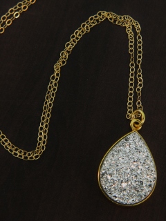 Gold Druzy Pear Necklace - Silver