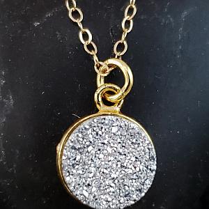 Gold Round Bezel Druzy Necklace - Silver