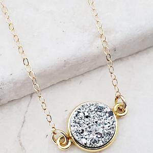 Gold Bezel Druzy Necklace - Silver