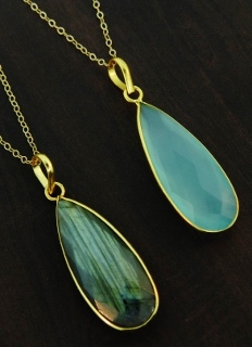 30" Gold Teardrop Labradorite Necklace