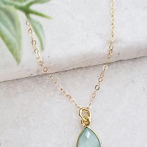 Gold Teardrop Aqua Chalcedony Necklace