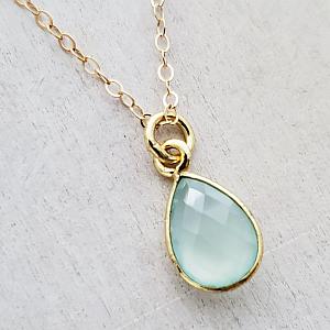 Gold Teardrop Aqua Chalcedony Necklace