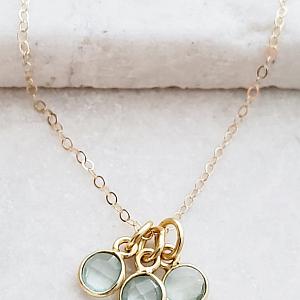 Gold Gemstone Cluster Trio Necklace - Aqua Chalcedony