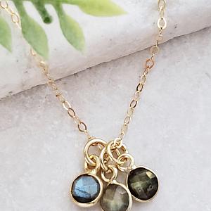 Gold Gemstone Cluster Trio Necklace - Labradorite