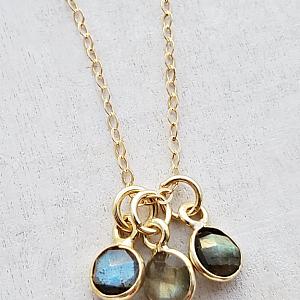 Gold Gemstone Cluster Trio Necklace - Labradorite