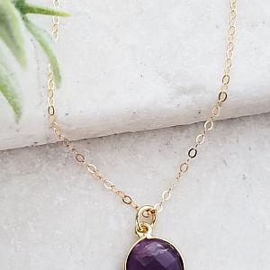 Gold Round Amethyst Necklace