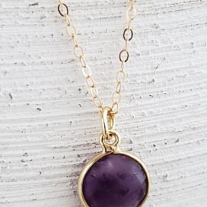 Gold Round Amethyst Necklace