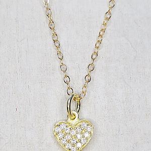 Vermeil Gold CZ Pave Tiny Heart Necklace