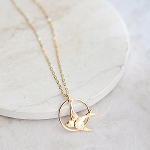 Gold Swallow Song Bird Necklace