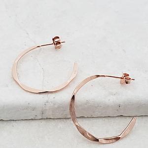 Rose Gold Hammered Hoops Earrings