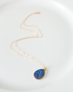 Gold Druzy Pear Necklace - Blue