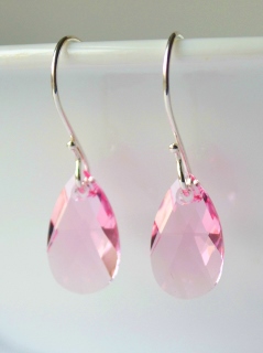 Crystal Briolette Earrings -  Rose Pink