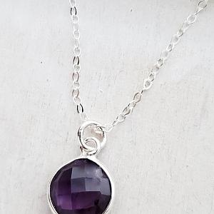 Silver Round Amethyst Necklace