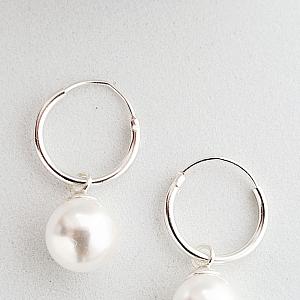 Sterling Silver  Endless Hoop w/ Crystal Pearls