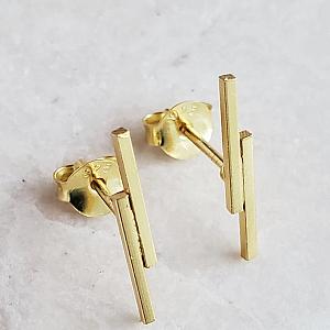 Gold Double Line Bar Studs