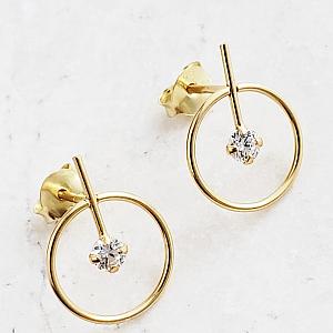 Gold Circle with Bar CZ Studs- Clear