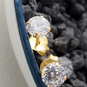 Gold CZ Round Studs Earrings - Clear