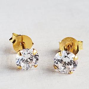 Gold CZ Round Studs Earrings - Clear