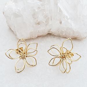 Gold Wire-Wrapped Lotus Studs Earrings