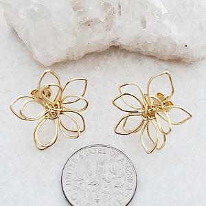 Gold Wire-Wrapped Lotus Studs Earrings