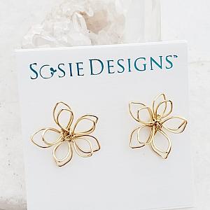 Gold Wire-Wrapped Lotus Studs Earrings