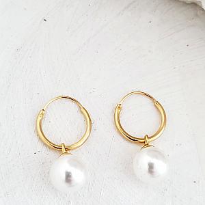 Gold Over Sterling Silver Endless Hoop w/ Crystal Pearls