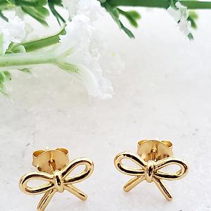 Gold Ribbon Bow Tie Studs