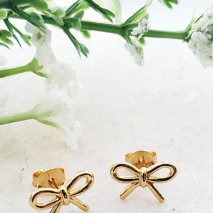 Gold Ribbon Bow Tie Studs